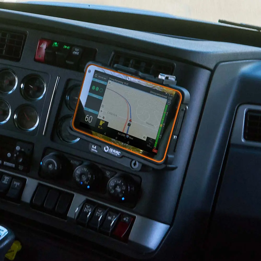 Real-time coaching feedback displayed on ISAAC in-cab tablet ISAAC tablet mounted in truck showing live driver coaching feedback